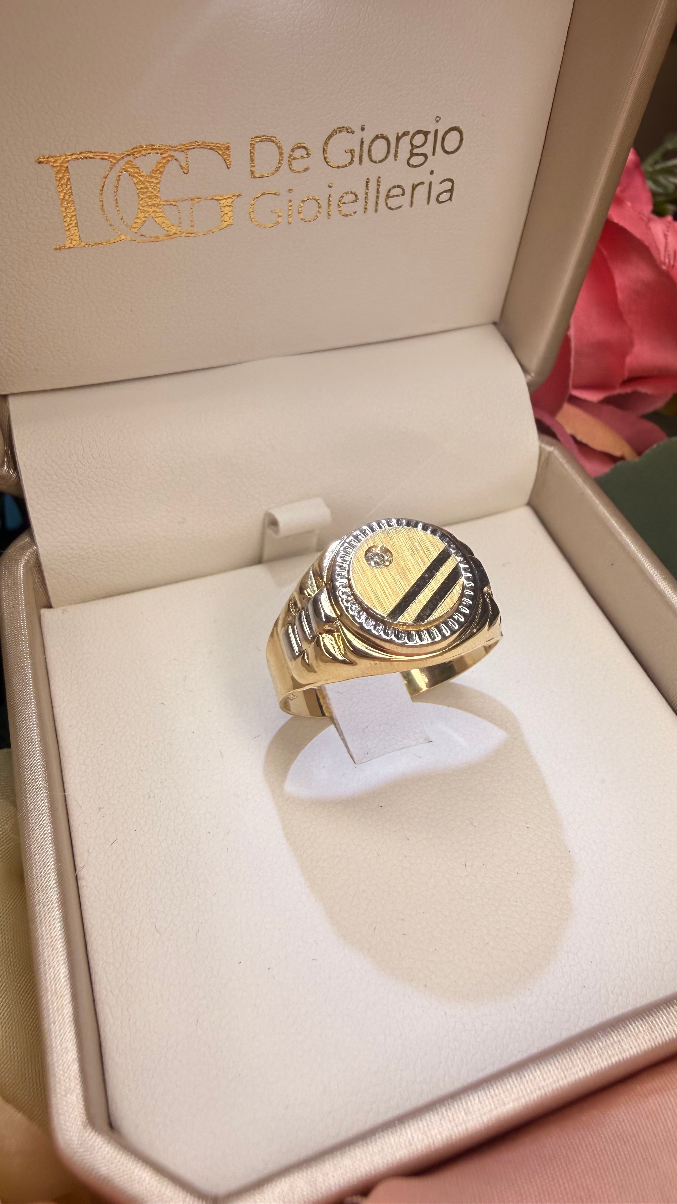Anello Uomo Chevalier Bicolore con Zircone in Oro 18KT (750)