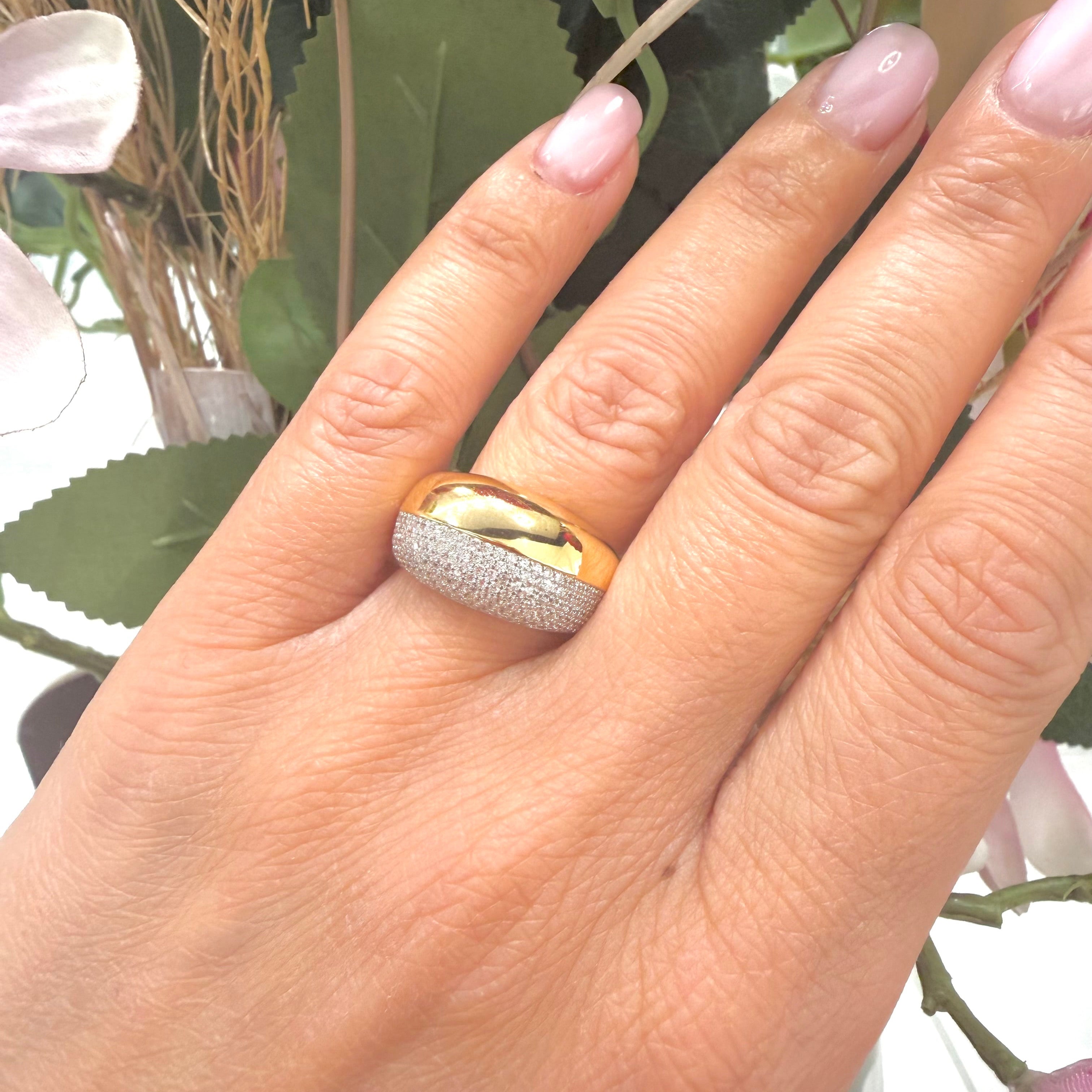 ANELLO BOMBATO IN ARGENTO GOLD E ZIRCONI