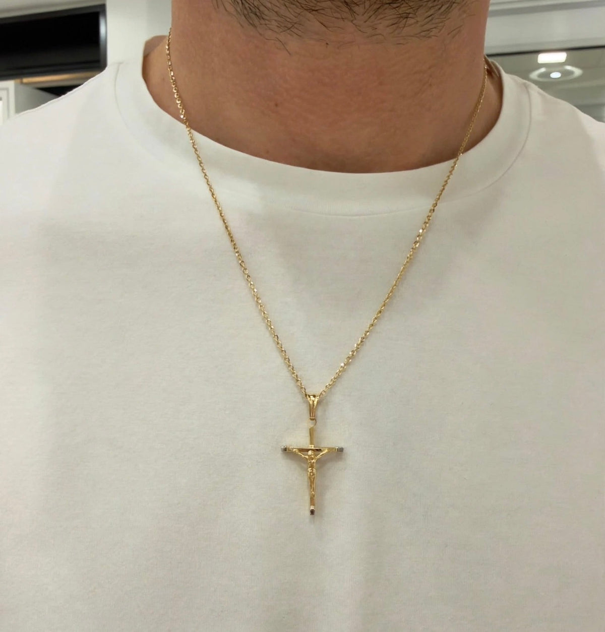 Collana da Uomo con Crocifisso Bicolore in Oro 18 KT
