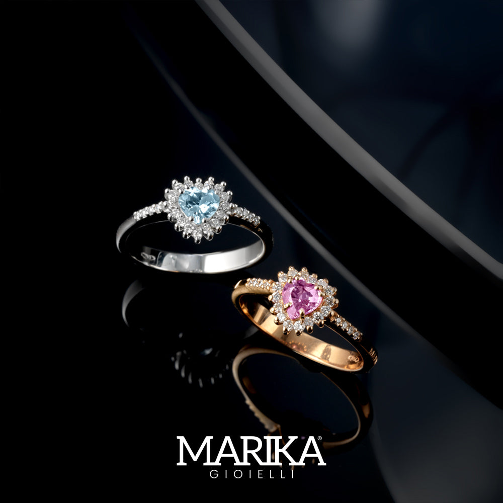 ANELLO CUORE IN ORO ROSA 18KT CON DIAMANTI E ZAFFIRO ROSA