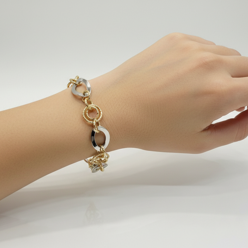 Bracciale maglia fantasia bicolore in oro 18KT (750) – Made in Italy