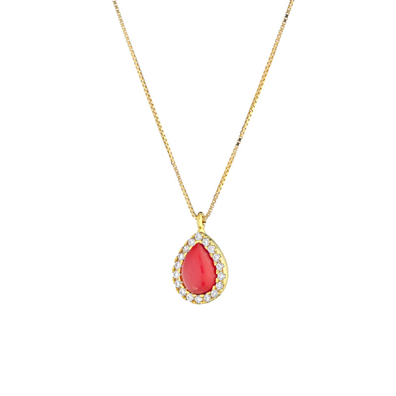 COLLANA GOCCIA IN ARGENTO GOLD ZIRCONI E CORALLO NATURALE