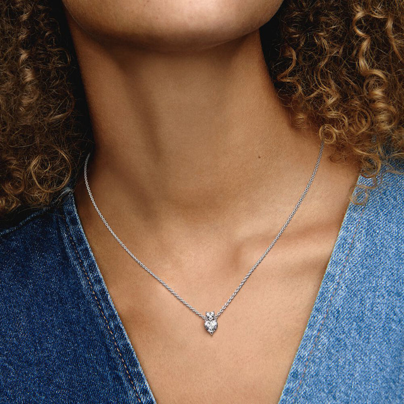 PANDORA DOUBLE SPARKLING HEART NECKLACE