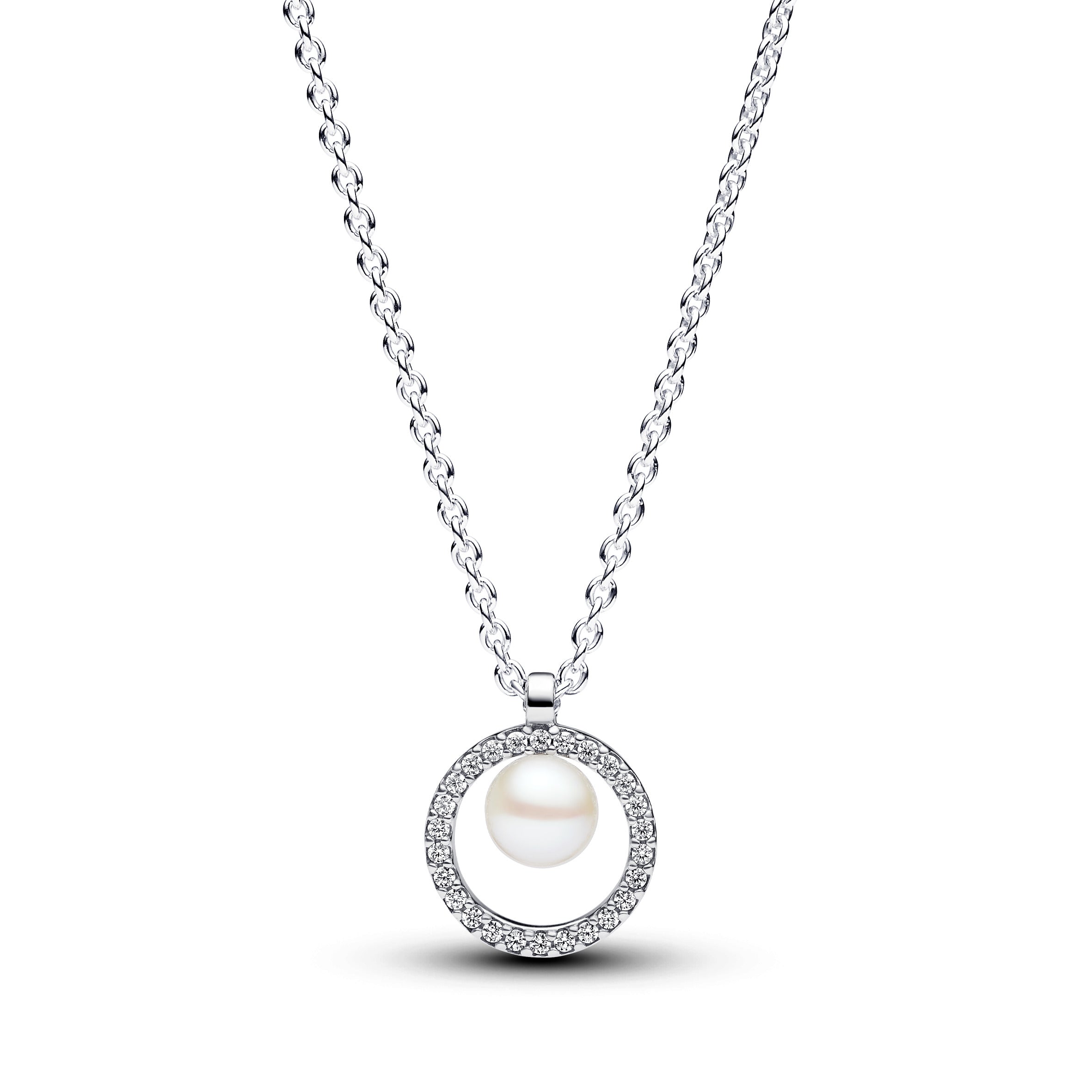 PANDORA NECKLACE WITH PEARL AND PAVÉ OF BRIGHT STONES