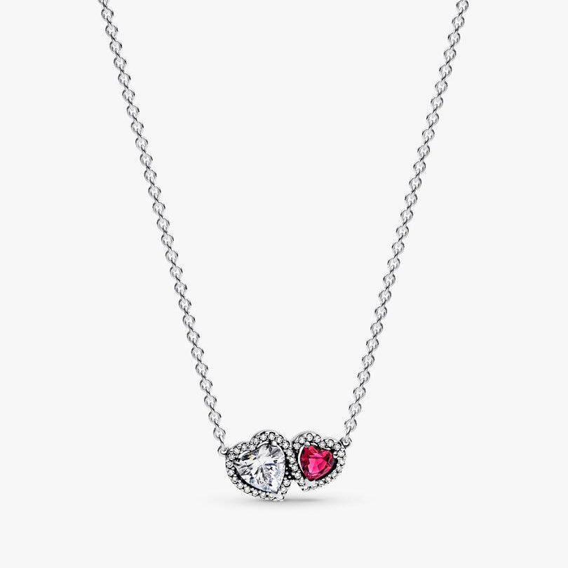 COLLANA PANDORA ARGENTO DOPPIO CUORE SCINTILLANTE