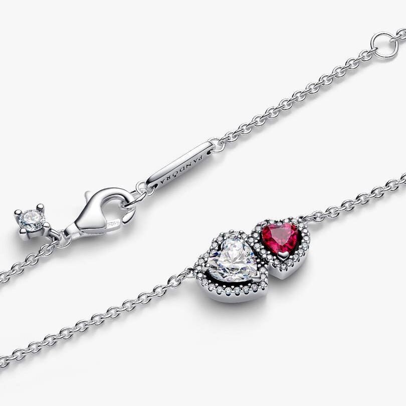 COLLANA PANDORA ARGENTO DOPPIO CUORE SCINTILLANTE