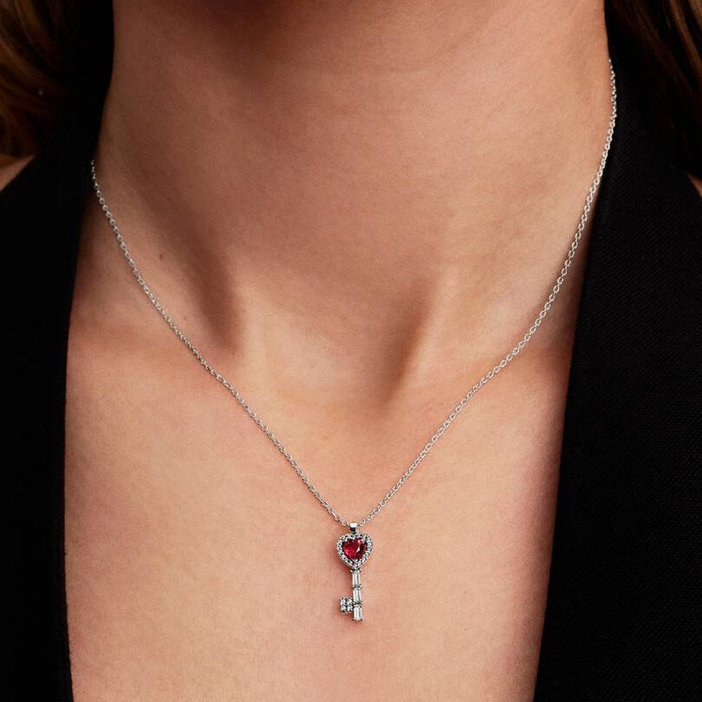 COLLANA PANDORA CHIAVE CON CUORE ROSSO