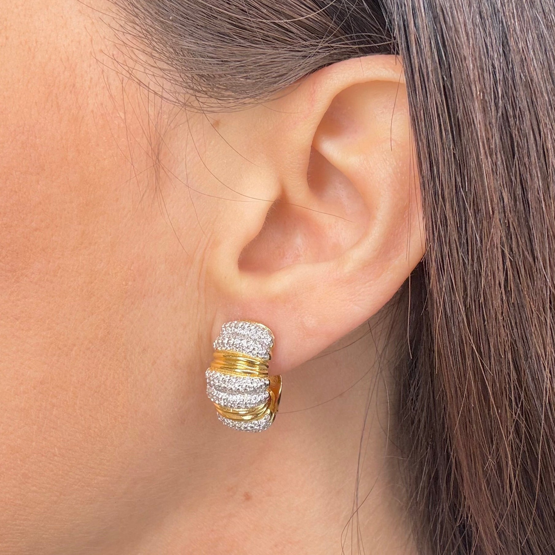 ORECCHINI SEMICERCHIO IN ARGENTO GOLD E ZIRCONI