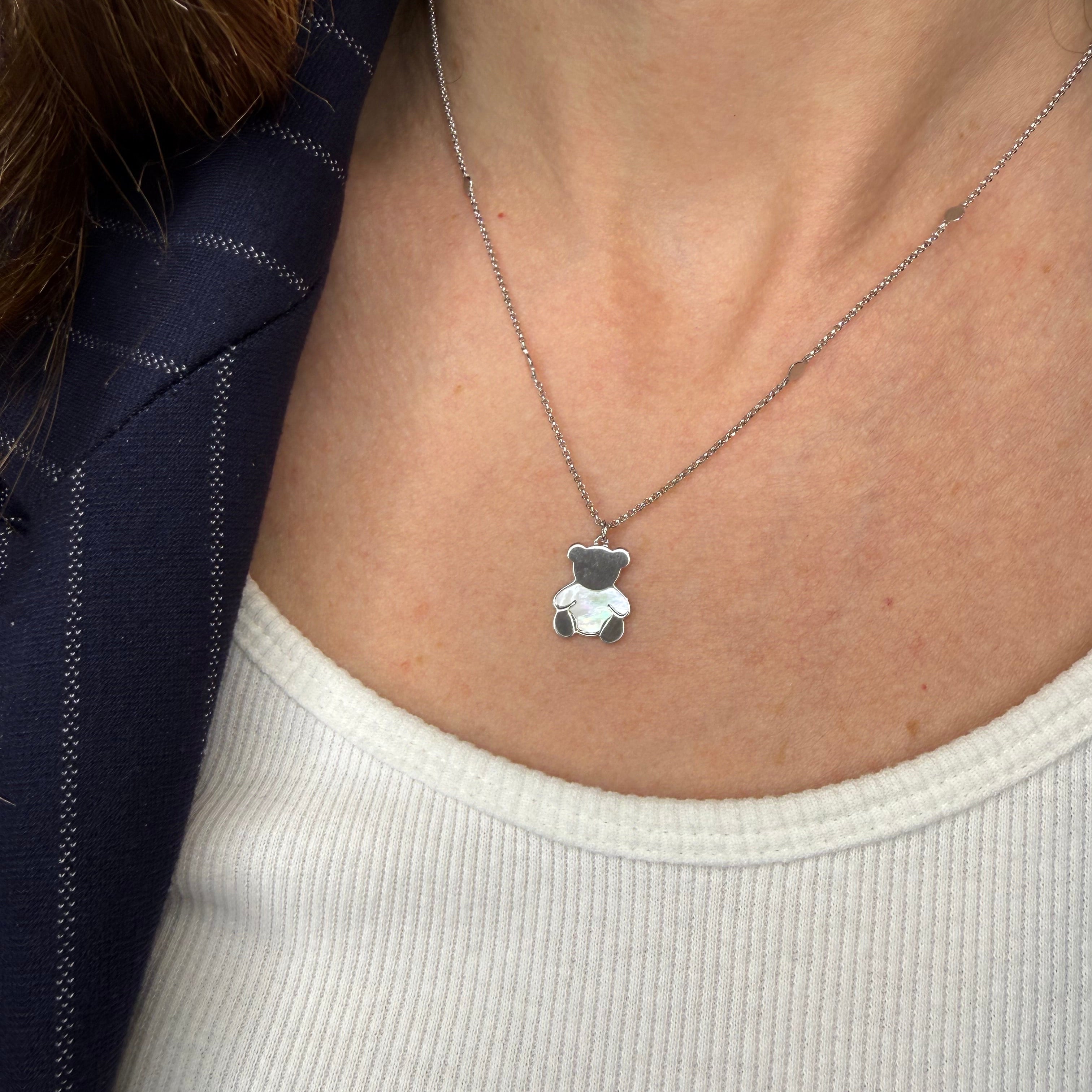 COLLANA ORSETTO IN ARGENTO SILVER E MADREPERLA