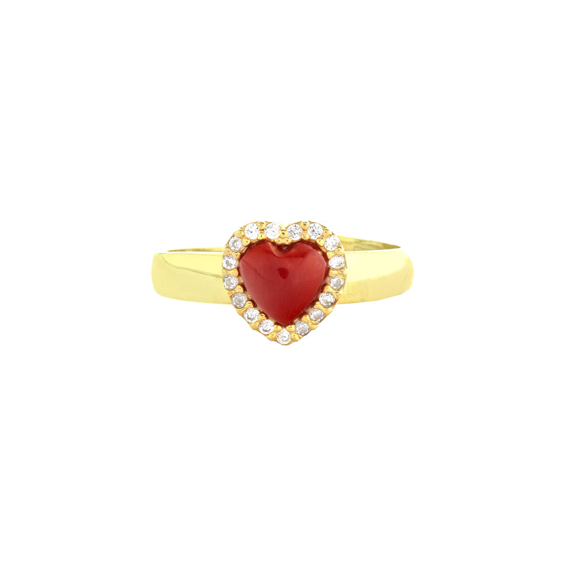 ANELLO CUORE IN ARGENTO GOLD CORALLO E ZIRCONI