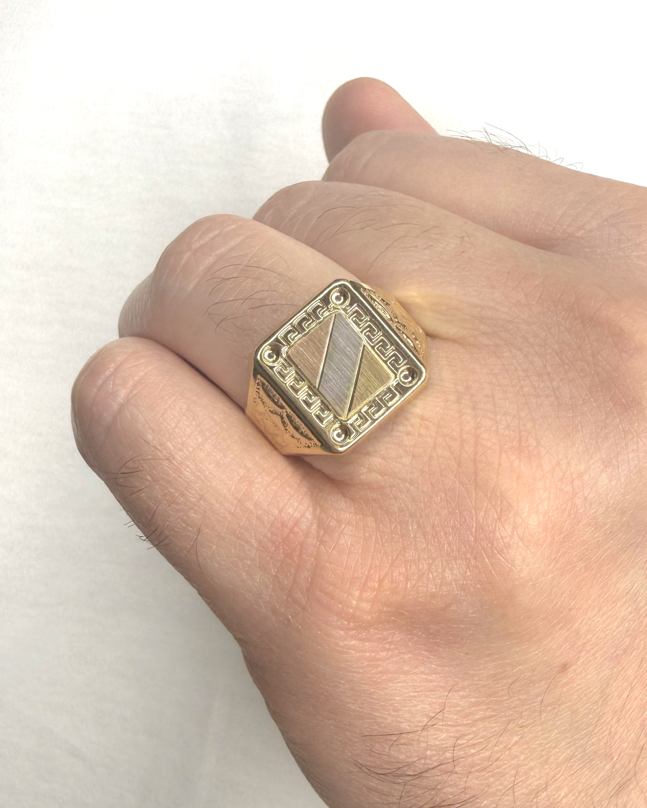 Anello Uomo Chevalier Greca Tricolore in Oro 18KT (750)