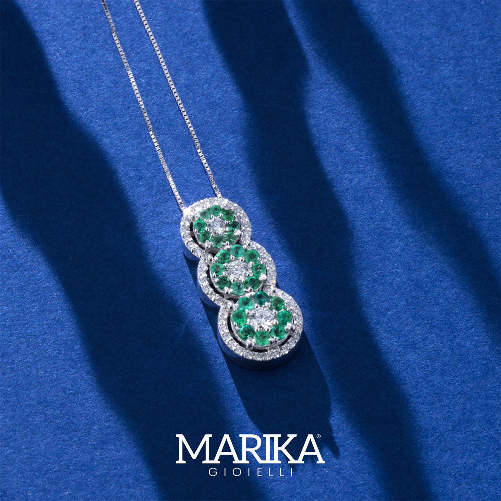 COLLANA TRILOGY IN ORO BIANCO 18KT CON DIAMANTI E SMERALDI