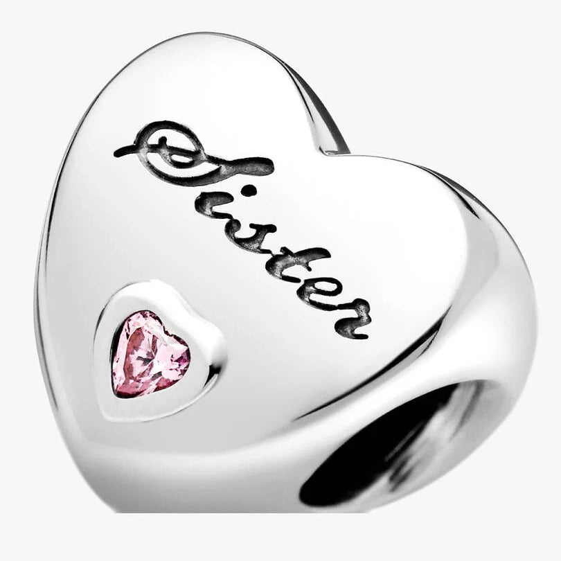 CHARM PANDORA CUORE SORELLA CON PIETRA ROSA