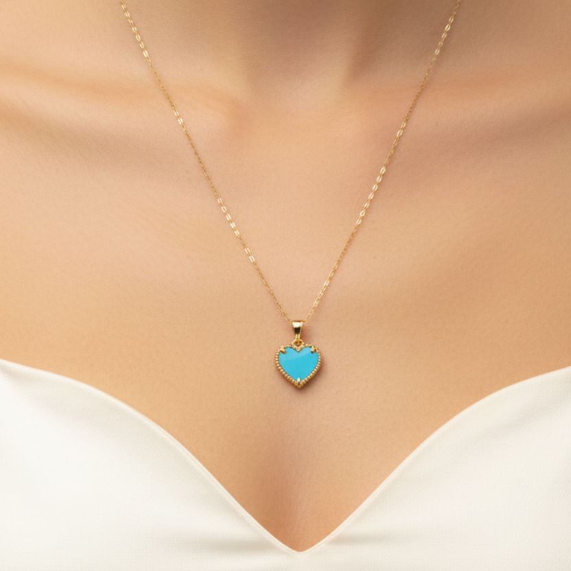 Collana con cuore azzurro in oro giallo 18KT (750) – Made in Italy