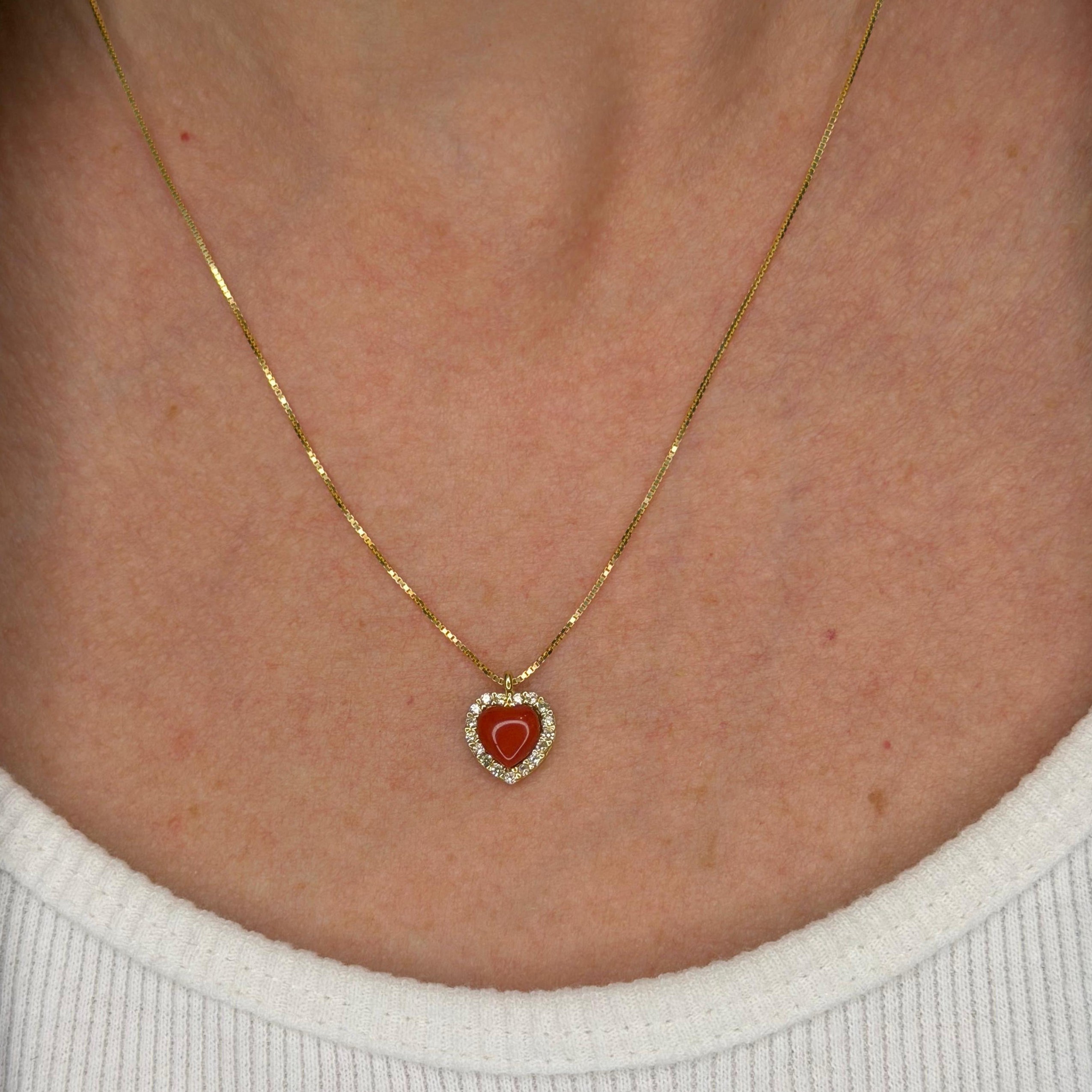 COLLANA CUORE IN ARGENTO GOLD ZIRCONI E CORALLO NATURALE