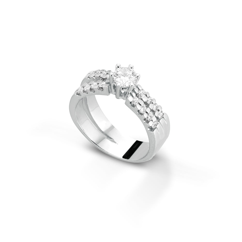 ANELLO SOLITARIO IN ORO BIANCO 18 CARATI CON DIAMANTI