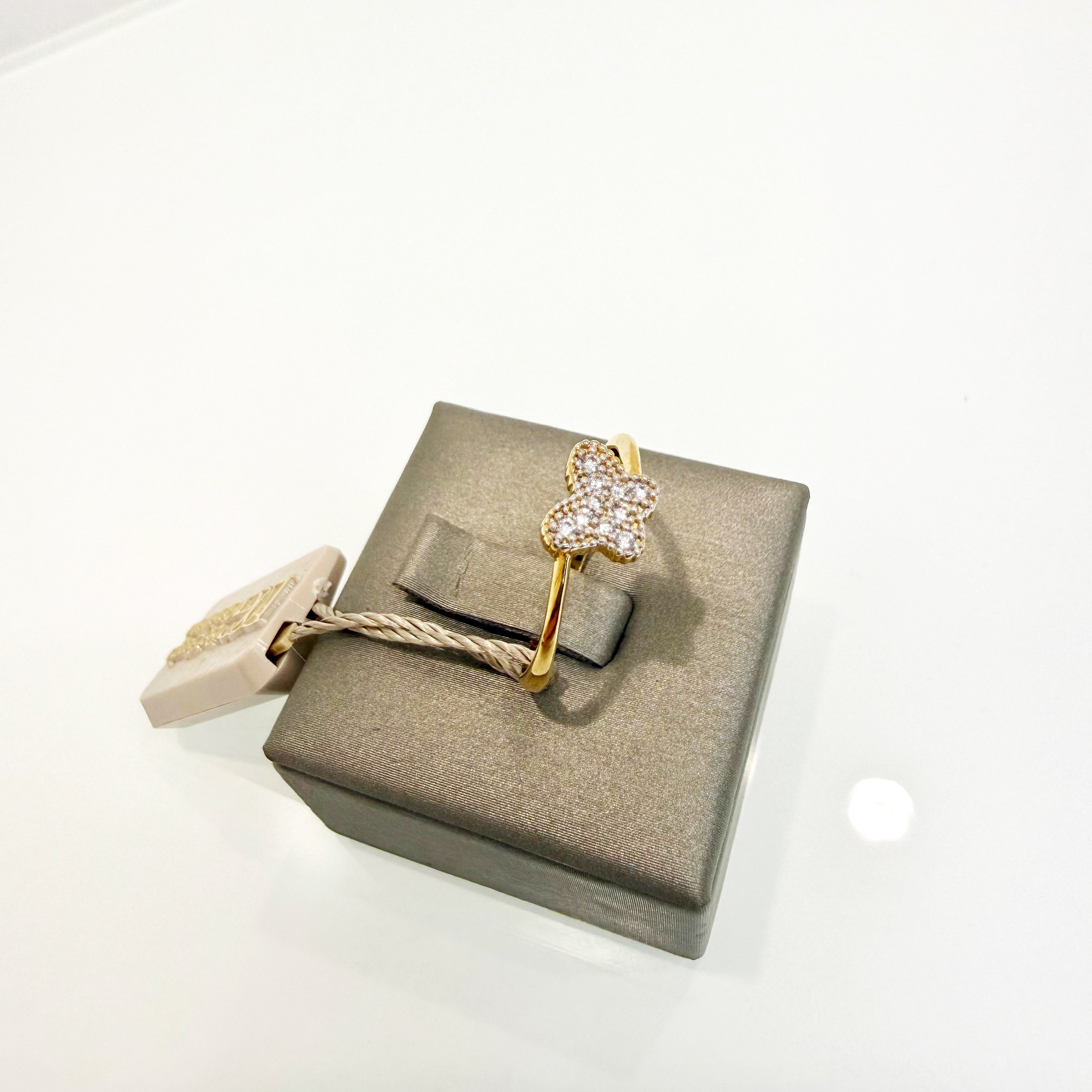 Anello farfalla pavé in oro giallo 18KT (750) con zirconi bianchi – Made in Italy