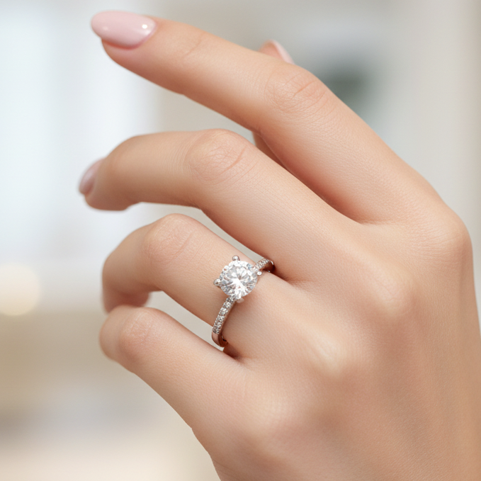 Anello solitario con zircone centrale in oro bianco 18KT (750) – Made in Italy