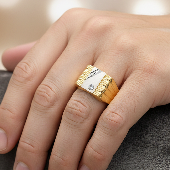 Anello uomo in oro giallo e bianco 18KT (750) – Made in Italy