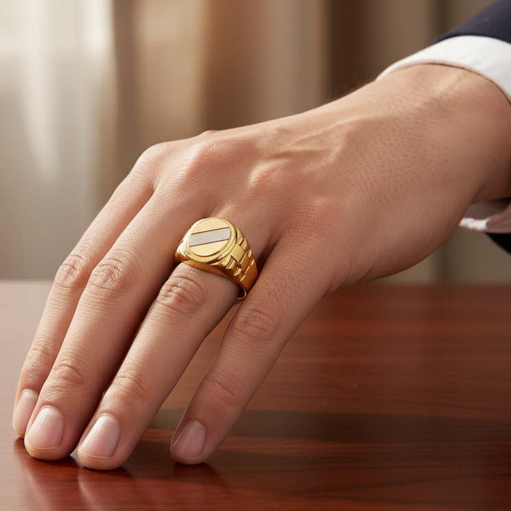 Anello uomo a chevalier in oro giallo 18KT (750) – Made in Italy