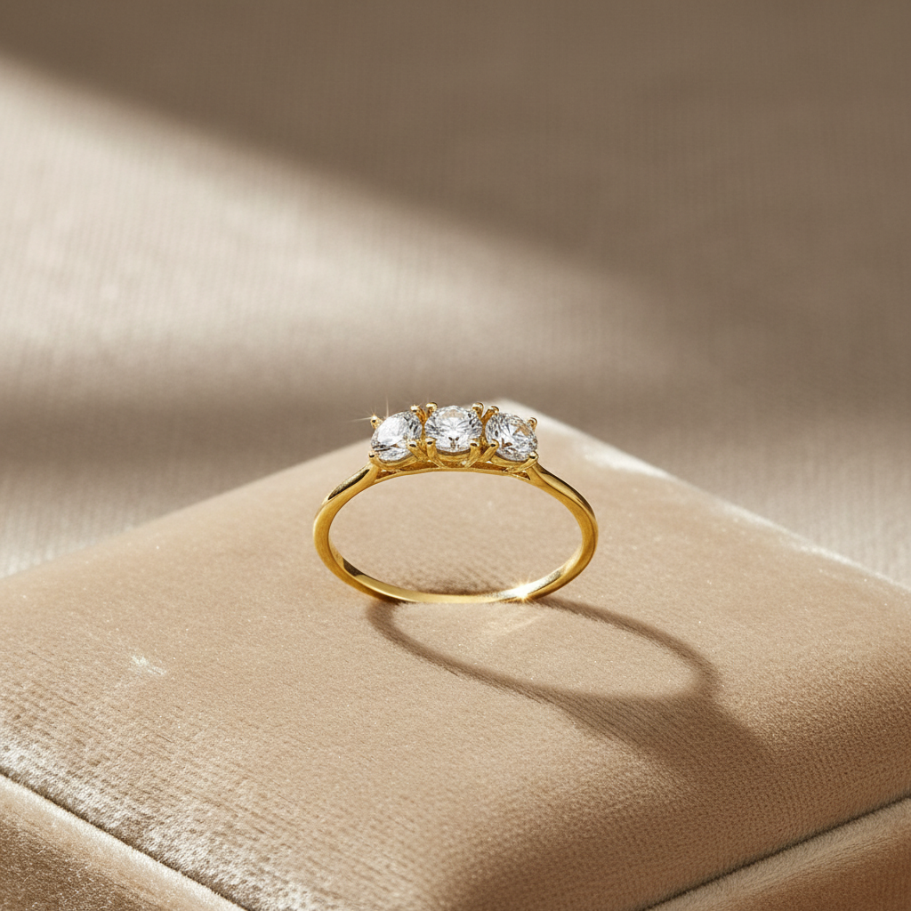 Anello trilogy con zirconi in oro giallo 18KT (750) – Elegante e luminoso