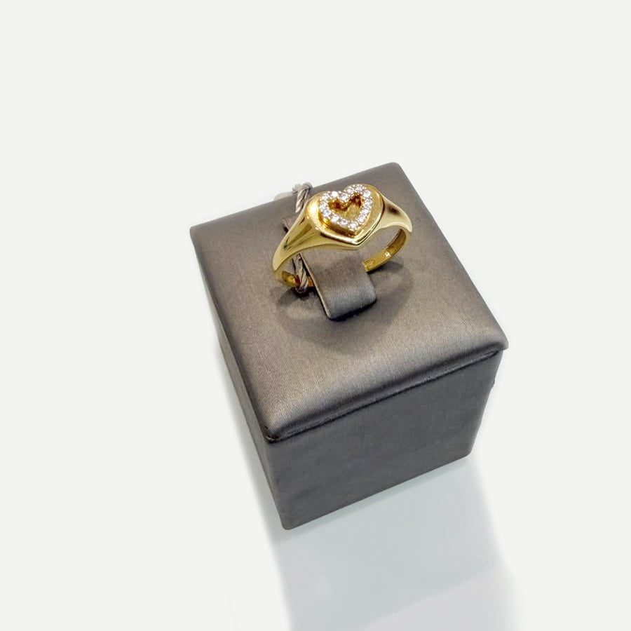 Anello Cuore in Oro Giallo 18 KT con Zirconi