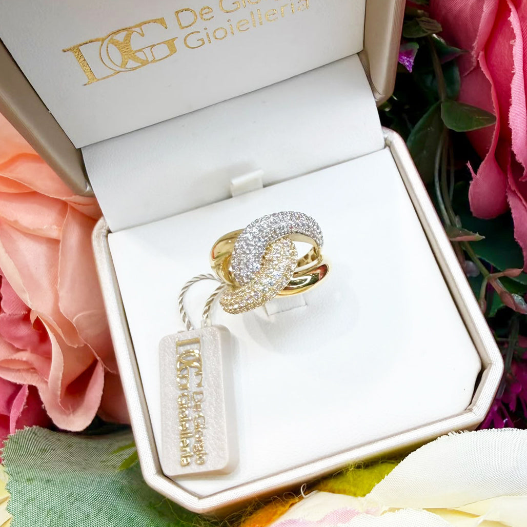 ANELLO INTRECCIATO IN ORO GIALLO E BIANCO 18 KT (750)