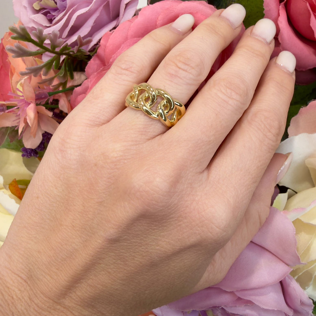 ANELLO A CATENA INTRECCIATA IN ORO GIALLO 18 KT (750)