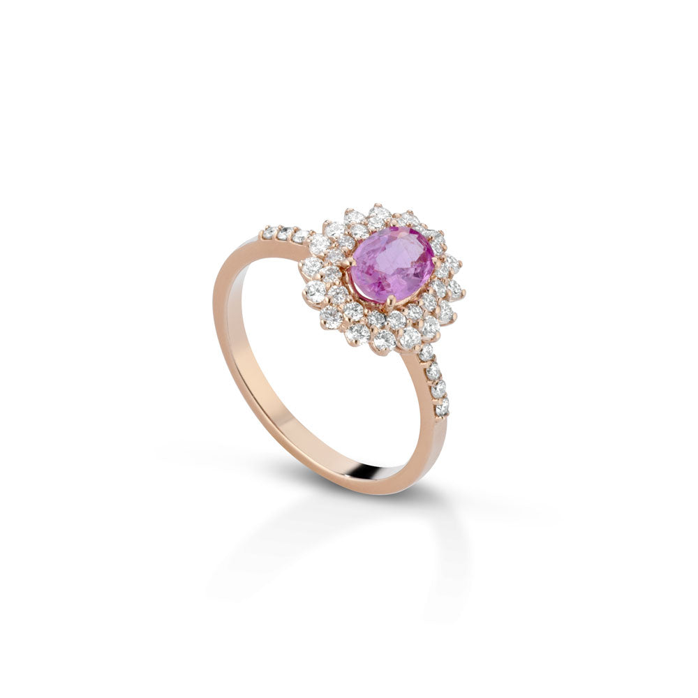 ANELLO IN ORO ROSA 18 CARATI CON DIAMANTI E ZAFFIRO ROSA