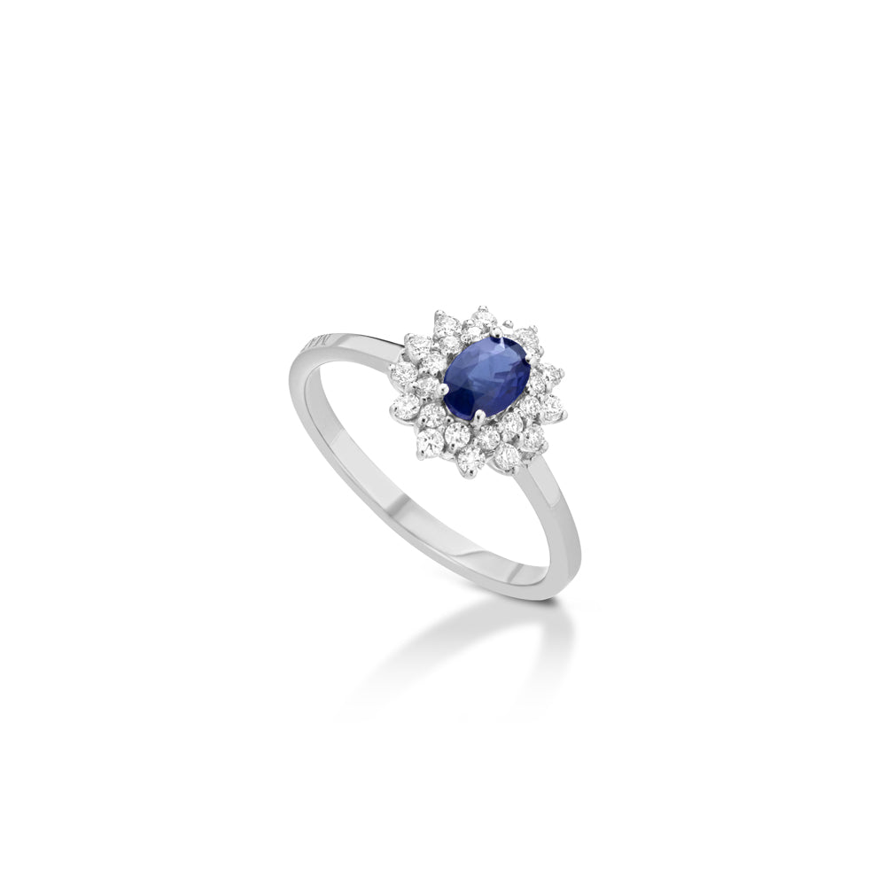ANELLO IN ORO BIANCO 18 CARATI CON DIAMANTI E ZAFFIRO