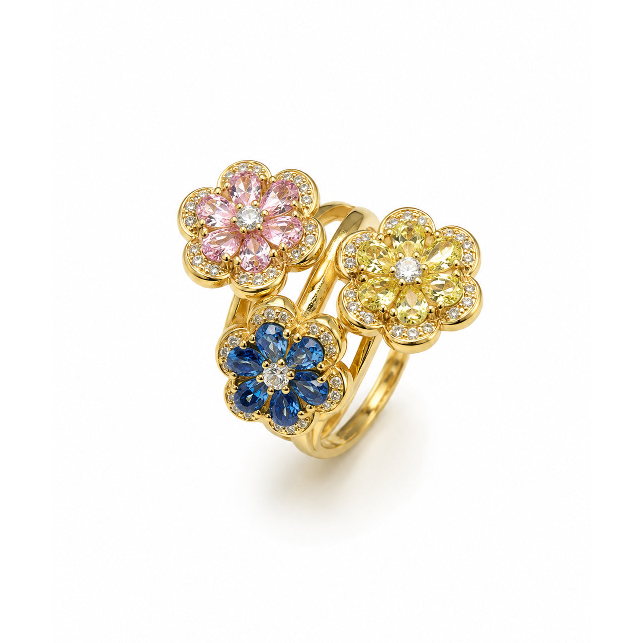 ANELLO FIORI MULTICOLOR IN ARGENTO 925 DORATO