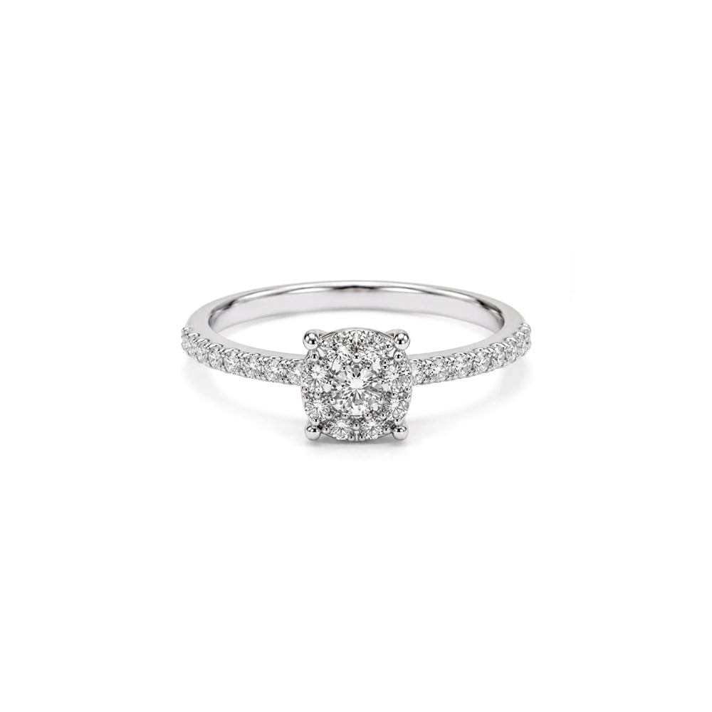 ANELLO SOLITARIO MULTIPIETRA IN ORO BIANCO 18KT E DIAMANTI