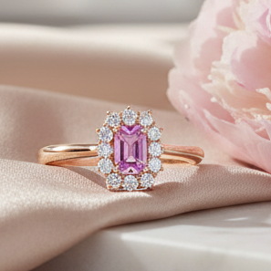 18K ROSE GOLD RING WITH DIAMONDS AND PINK SAPPHIRE