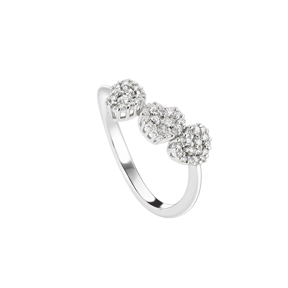 ANELLO TRILOGY CUORI IN ORO BIANCO 18 CARATI E DIAMANTI
