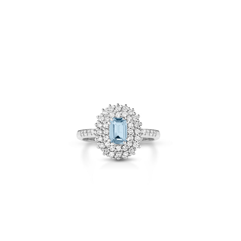 18K WHITE GOLD RING WITH DIAMONDS AND AQUAMARINE