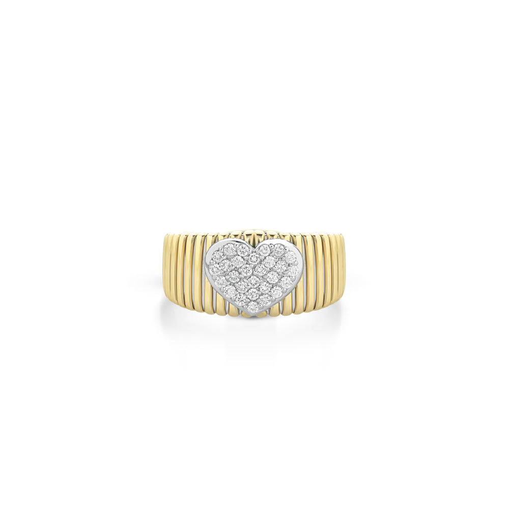 ANELLO CUORE TUBOGAS IN ORO GIALLO 18 CARATI CON DIAMANTI