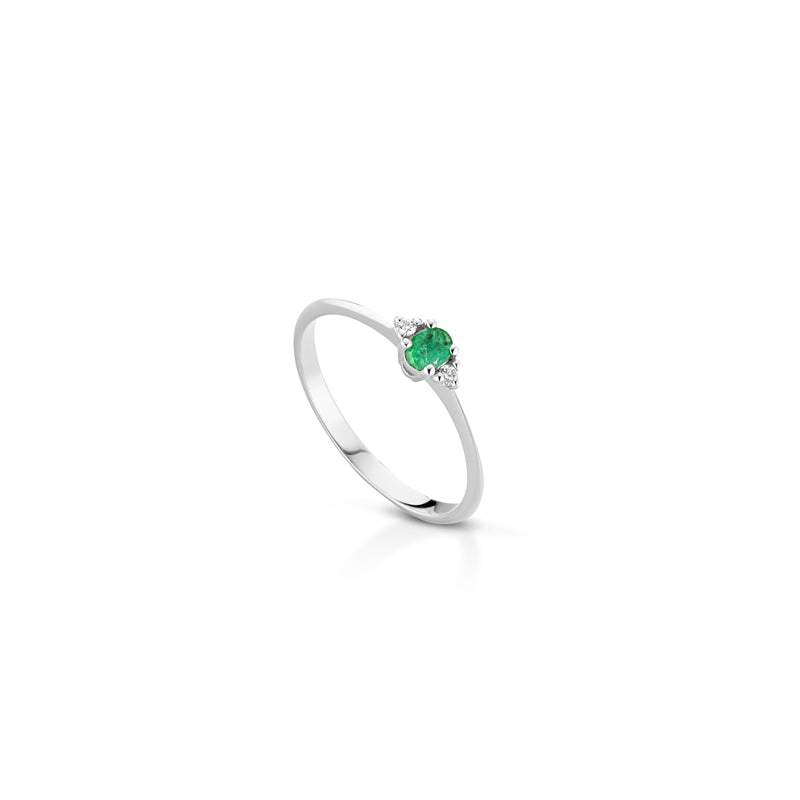 ANELLO IN ORO BIANCO 18 CARATI CON DIAMANTI E SMERALDO