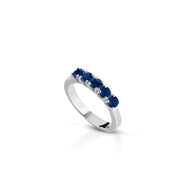 ANELLO VERETTA IN ORO BIANCO 18KT CON ZAFFIRI BLU