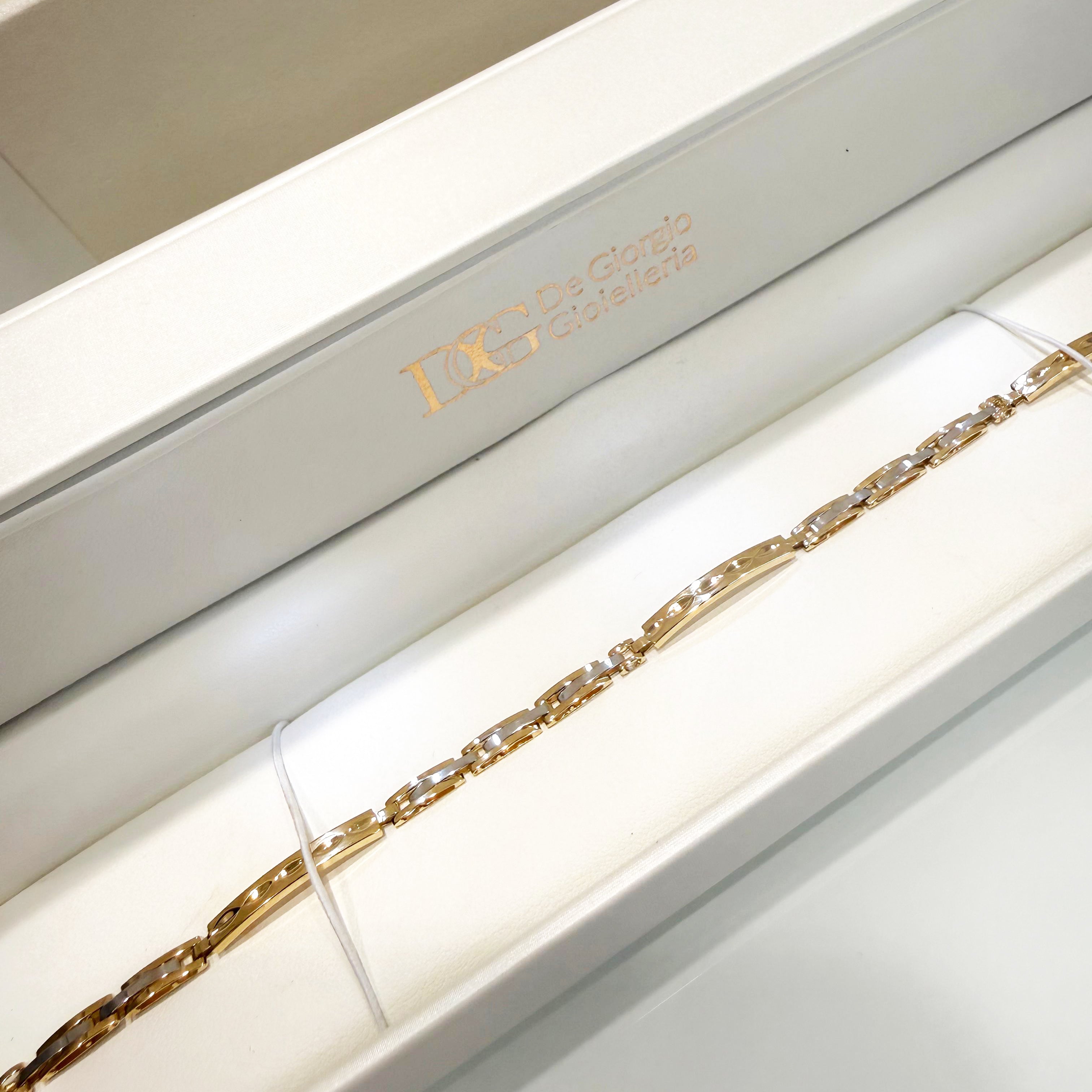 Bracciale uomo bicolore in oro giallo e oro bianco 18KT (750) con maglie lavorate – Made in Italy