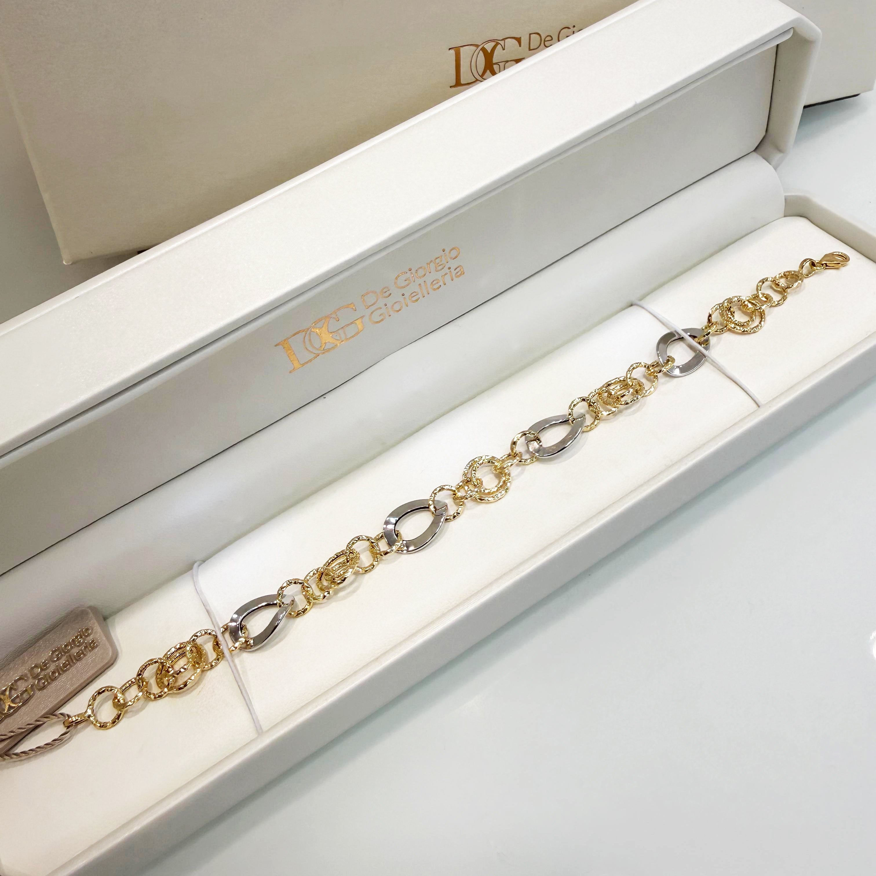 Bracciale maglia fantasia bicolore in oro 18KT (750) – Made in Italy