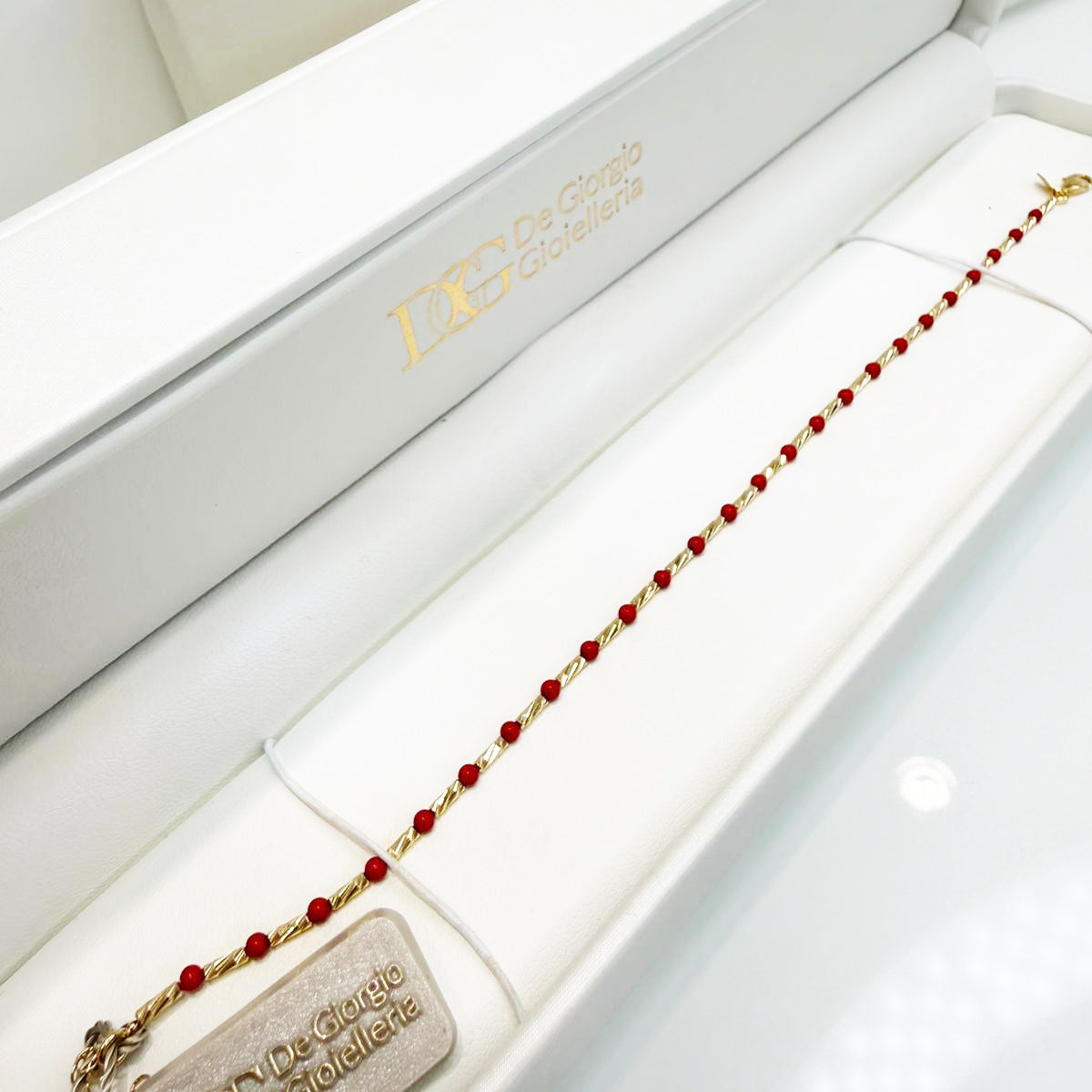 Bracciale con sfere rosse in oro giallo 18KT (750) – Unisex elegante