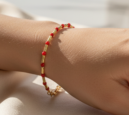 Bracciale con sfere rosse in oro giallo 18KT (750) – Unisex elegante