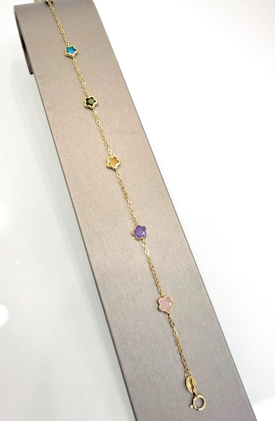 Bracciale con quadrifogli multicolor in oro giallo 18KT (750)