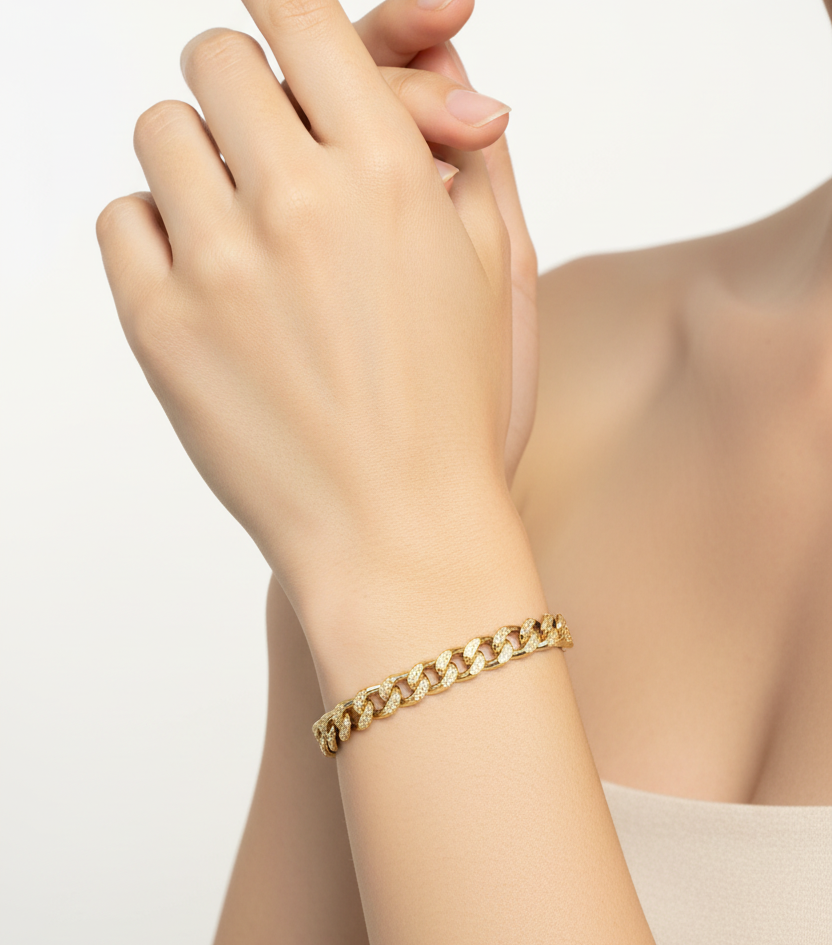 BRACCIALE GRUMETTA LUCIDA E SATINATA IN ORO GIALLO 18KT (750)
