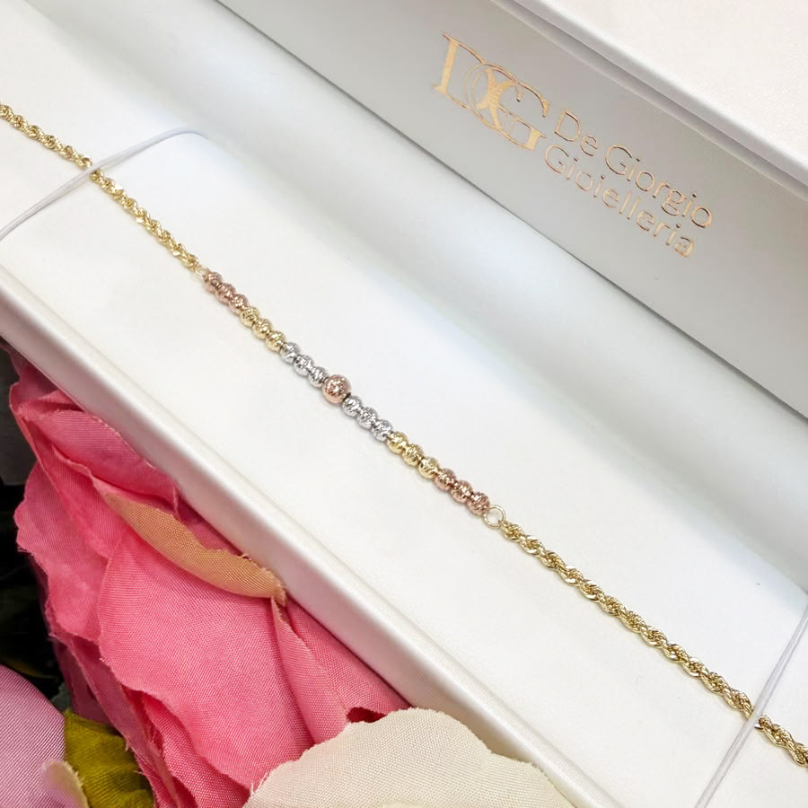 Bracciale con sfere diamantate tricolore in oro 18 KT (750)