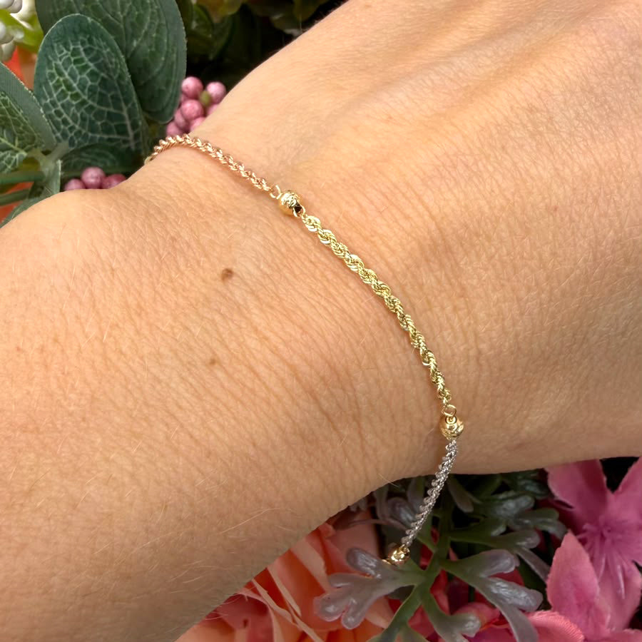 Bracciale torchon tricolore con sfere in oro 18 KT (750)