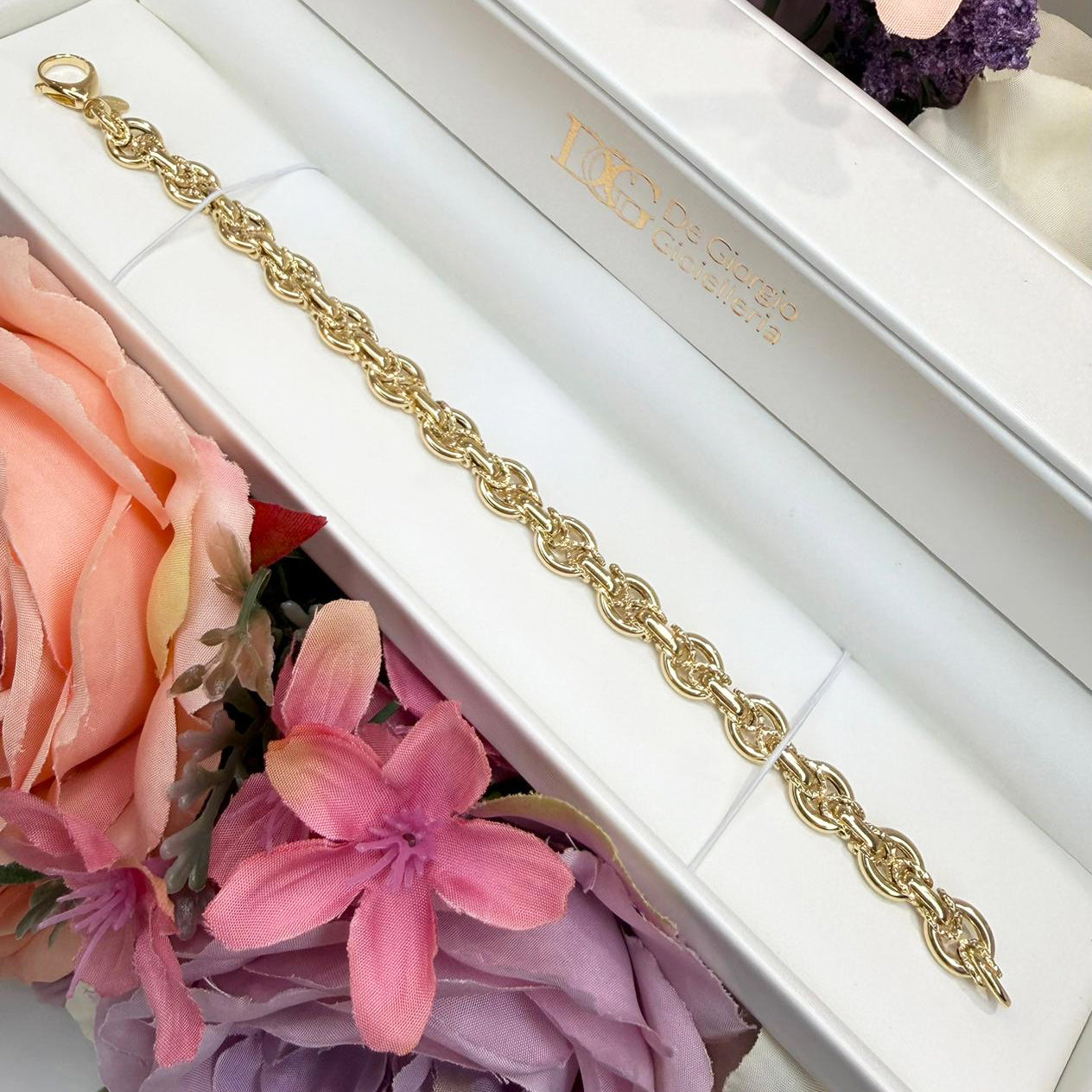 Bracciale in Oro Giallo 18 KT con Maglie Lavorate