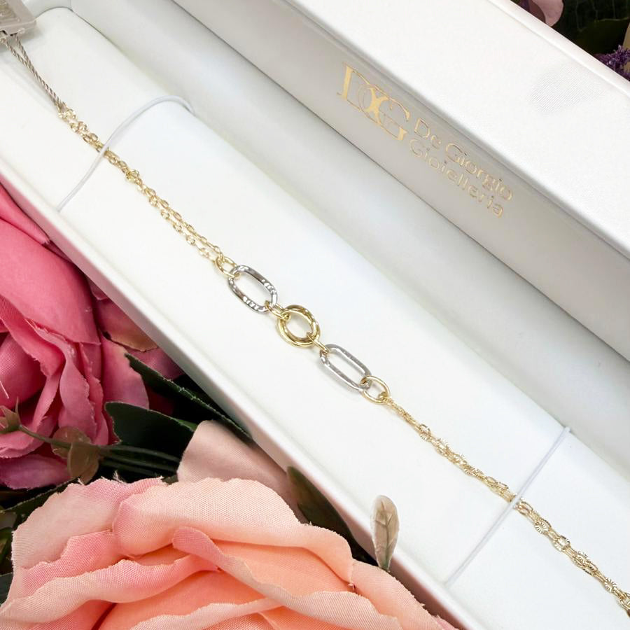 Bracciale Bicolore con Maglie Geometriche in Oro 18 KT