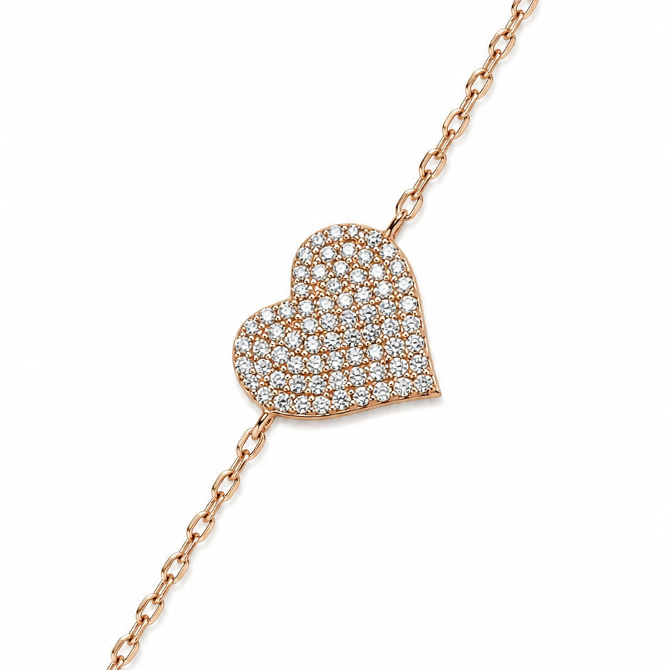 BRACCIALE CUORE CON ZIRCONI PAVÉ ROSÉ IN ARGENTO 925