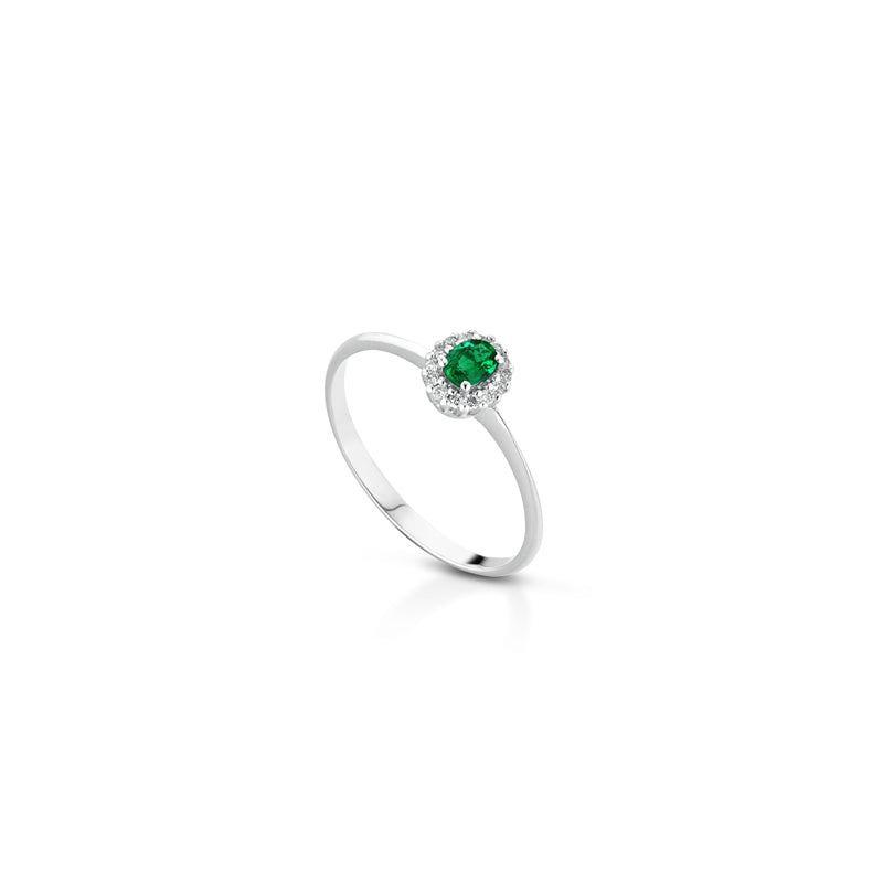 ANELLO IN ORO BIANCO 18 CARATI CON DIAMANTI E SMERALDO